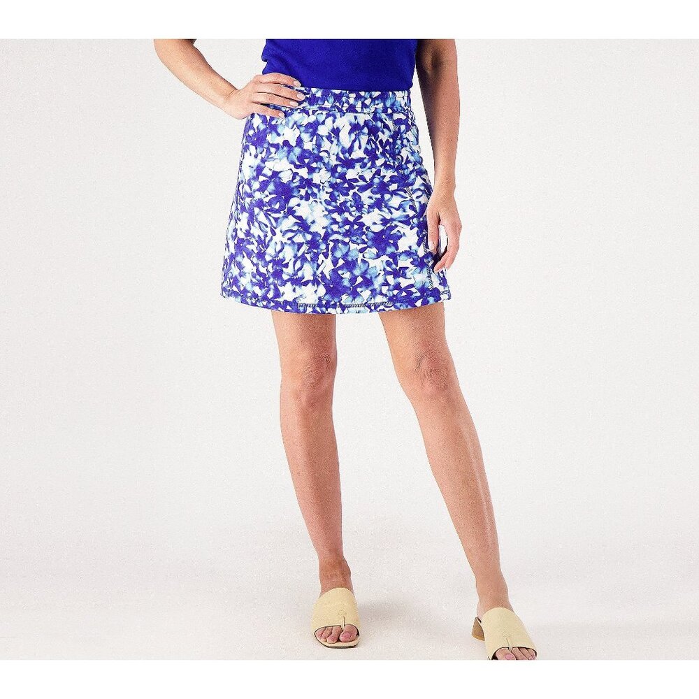 Isaac Mizrahi Live Soho Regular Quilted Knit Jacquard Skort 5X Regal Blue NEW